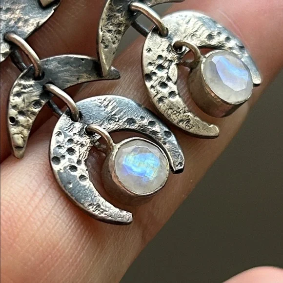 🖤NWOT🔺Moon Phase Moonstone Drop Earrings Sterling Silver - Picture 4 of 12